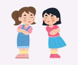 Cartoon image of 2 children in conflict