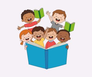 Cartoon image of children reading